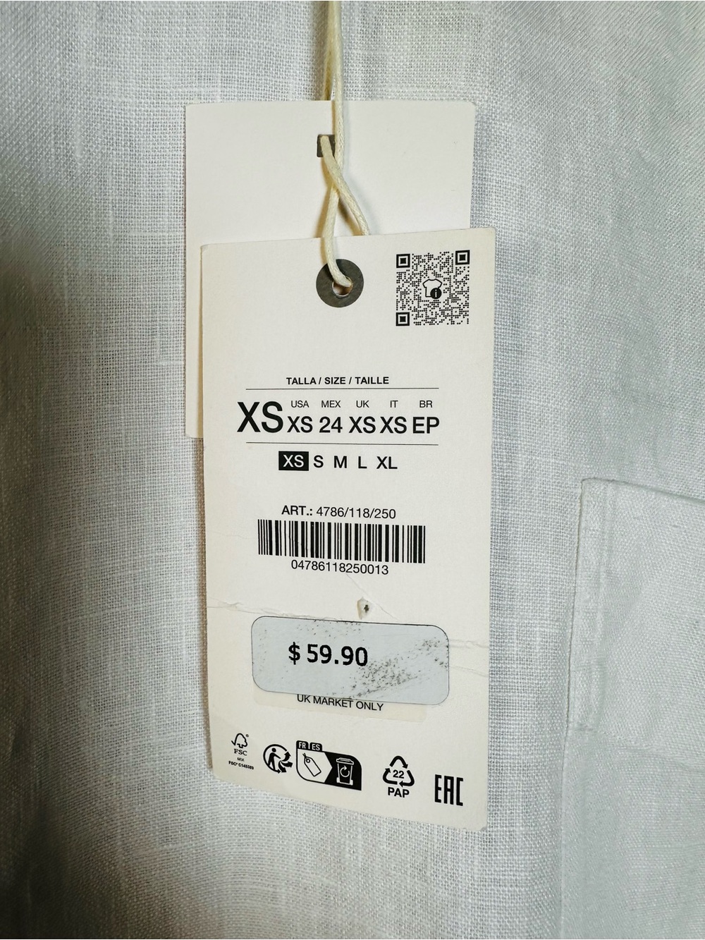 Zara White 100% Linen Short-Sleeve Pocket Tee - Picture 9 of 9